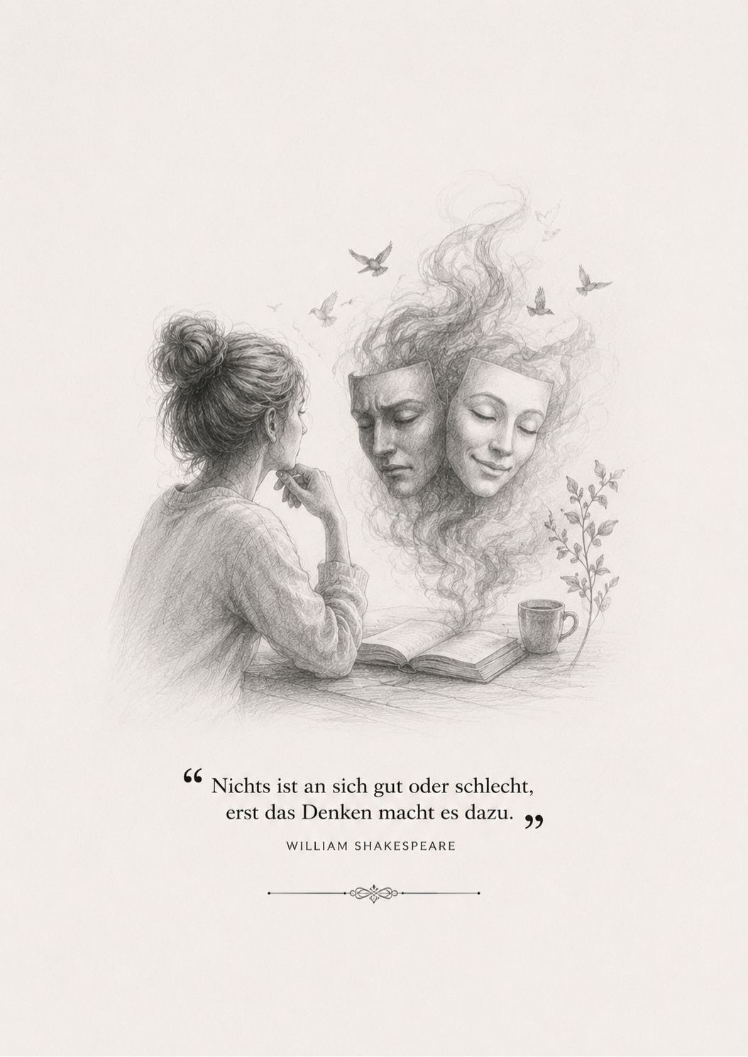„Denn an sich ist nichts weder gut noch schlimm; das Denken macht es erst dazu.“ Zitat von William Shakespeare